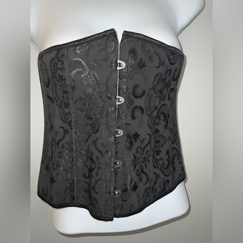 Vintage Black Damask Floral Shapewear Lace-Up Corset Sz M